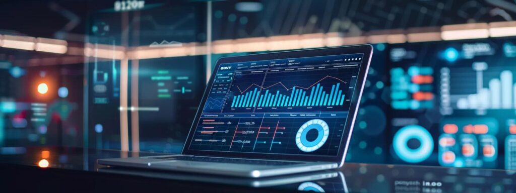 Laptop displaying data analytics dashboard with graphs and metrics, emphasizing user experience optimization and digital marketing strategies.