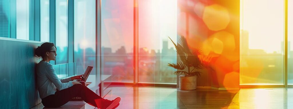 Woman sitting on the floor with a laptop, showcasing modern workspace design and user engagement in digital marketing.