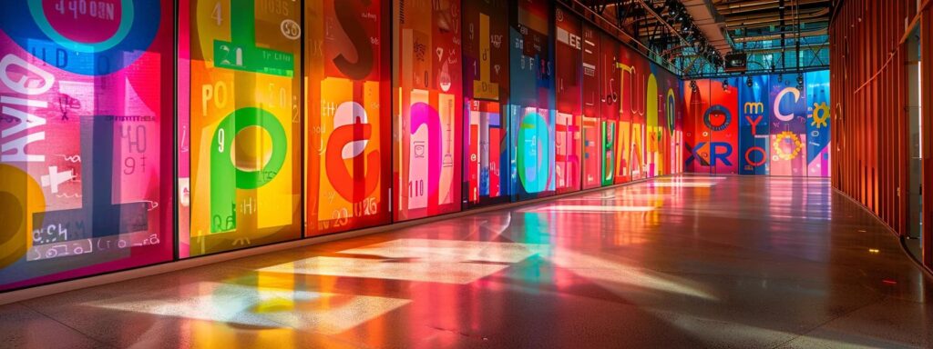Vibrant display of custom typefaces in a modern digital space, showcasing colorful lettering and design elements reflecting Y2K aesthetics, enhancing user experience and engagement.