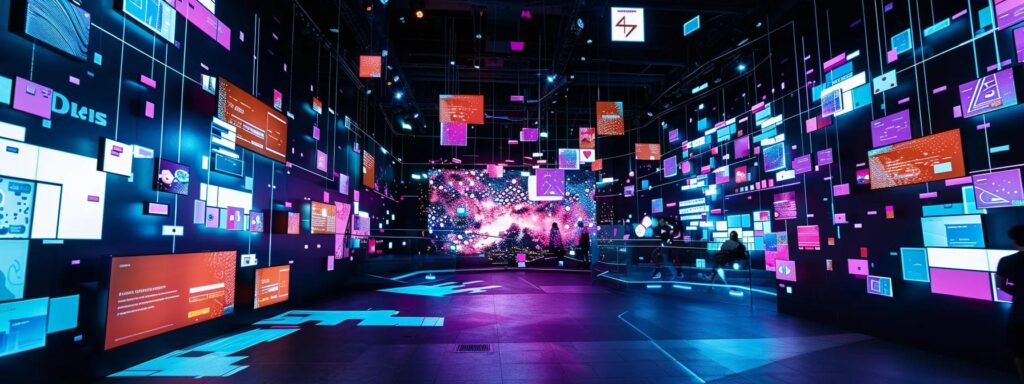 Vibrant dynamic interface showcasing colorful digital screens and interactive elements, emphasizing user engagement and responsive design in modern digital marketing.