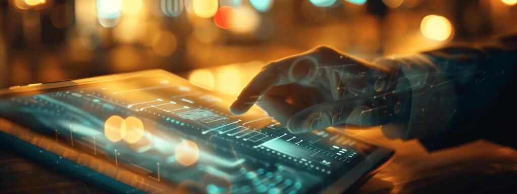 a visually engaging scene features a modern, user-friendly digital interface on a sleek device, illuminated by soft, natural light, conveying the essence of seamless navigation and user satisfaction.
