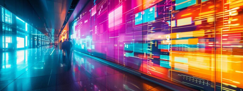 Modern digital interface with vibrant colors and abstract patterns, illustrating advanced technology concepts in a sleek environment, emphasizing user experience and innovative design.