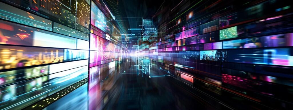 a dynamic digital landscape showcasing a sleek, modern website seamlessly adapting across various devices, illuminated by vibrant colors and a backdrop of technology, symbolizing the evolution and benefits of responsive design.