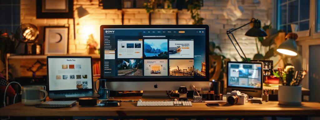 a dynamic split-screen view showcasing a traditional website transforming into a sleek, responsive design on various devices, illuminated by soft natural light to highlight user engagement and satisfaction.
