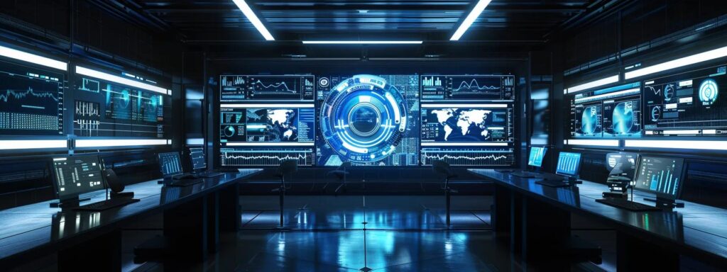 a futuristic digital workspace illuminated by ambient lighting showcases a sleek, responsive touchscreen displaying dynamic web designs and core web vitals metrics, symbolizing the evolution of seo and user experience across multiple devices.