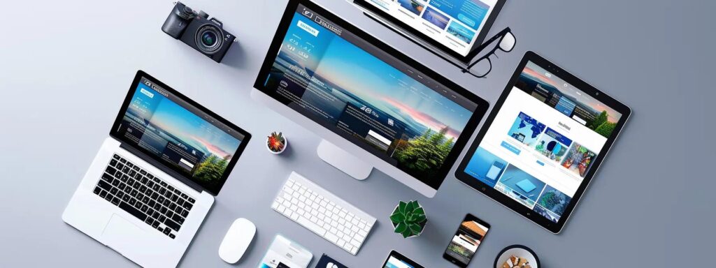 a sleek, modern webpage displayed on multiple devices, showcasing the seamless integration of responsive design with vibrant graphics and fast loading speeds, emphasizing user engagement and retention.