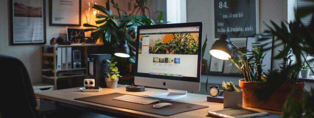 a sleek, modern workspace is illuminated by natural light, showcasing a vibrant computer screen displaying a beautifully responsive website layout that adapts seamlessly to different devices, emphasizing the essence of contemporary web design.