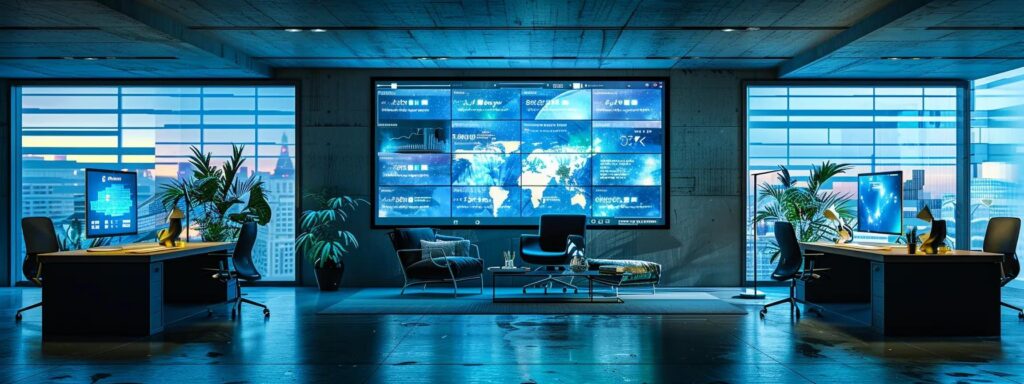 a sleek, modern workspace showcases a large screen displaying a vibrant, interactive interface that seamlessly adapts between devices, highlighting the contrast between responsive and adaptive design.