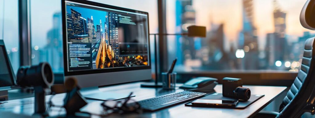 a visually captivating desktop and mobile interface showcases a seamless responsive web design, featuring a fluid grid layout and strikingly adaptable visuals that enhance user engagement against a sleek, modern backdrop.